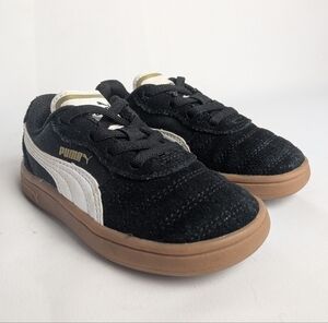 PUMA Unisex Baby Kid Shoes Flat Black Suede Size 7 Tan Soles